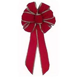 Velvet Bow, Red With Gold Wire, 8.5 x 14 x 2.5-In.