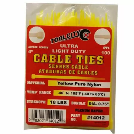Tool City 4 in. L Yellow Cable Tie 100 Pack (4, Yellow)
