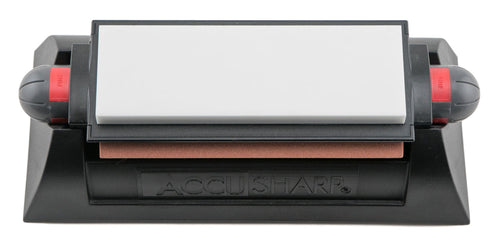 Accusharp 025C Deluxe Tri-Stone System Coarse, Medium, Fine Diamond, Ceramic Sharpener Rubber Handle Black