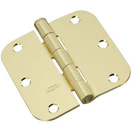 Door Hinge, Interior, Round-Edge, Polished Brass, 3-In.