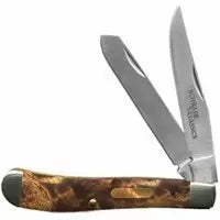 Schrade Knives Gunstock Trapper 2 Blade- 3 7/8 with Desert Iron Wood Handle