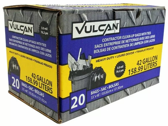 Vulcan Contractor Bag 42 Gal Capacity Tie Closure Black