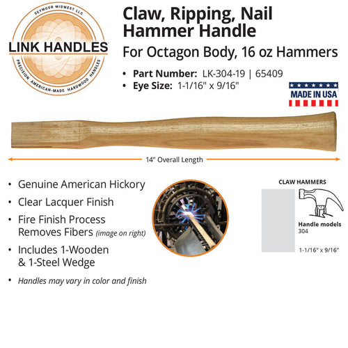 Link Handles 14 Claw, Ripping, Nail Hammer Handle, Octagon Body, for 16 Oz Hammers