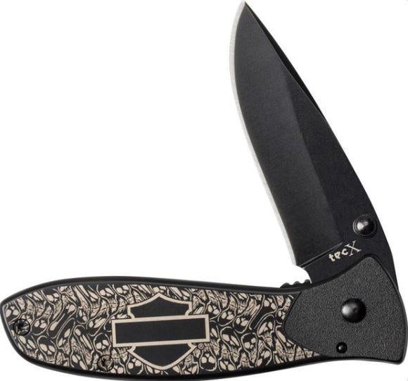 Case Cutlery Tec X Tags-L 440 Coated Stainless Steel Plain Edge, Harley Davidson & Skull Handle