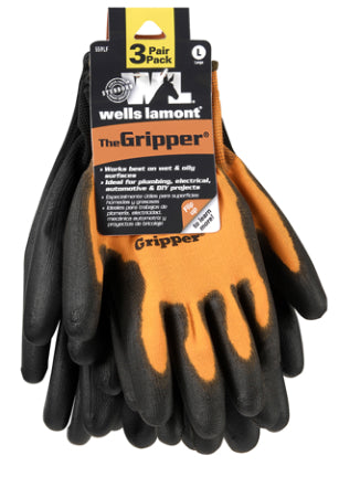 KNIT GLOVE PU DIP LG BK OR