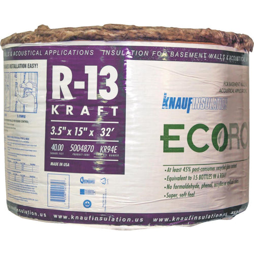 Knauf R-13 15 In. x 32 Ft. Greenguard Kraft Faced Roll Fiberglass Insulation