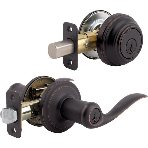 Kwikset Signature Series Venetian Bronze Deadbolt and Lever Combo with Smartkey