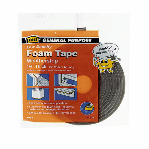 M-D 1/2 W x 1/4 T x 17' L Gray Foam Open Cell Weatherstrip Tape