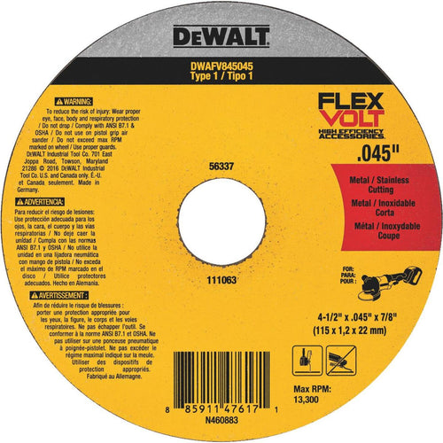 DeWalt Flexvolt Type 1 4-1/2 In. x 0.045 In. x 7/8 In. Metal Cut-Off Wheel