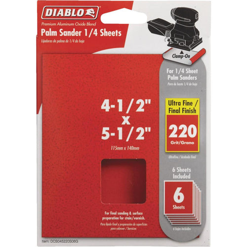 Diablo Clamp-On 220 Grit 4-1/2 In. x 5-1/2 In. 1/4 Sheet Power Sanding Sheet (6-Pack)