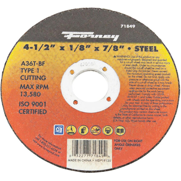 Forney Type 1 4-1/2 In. x 1/8 In. x 7/8 In. Steel Cut-Off Wheel