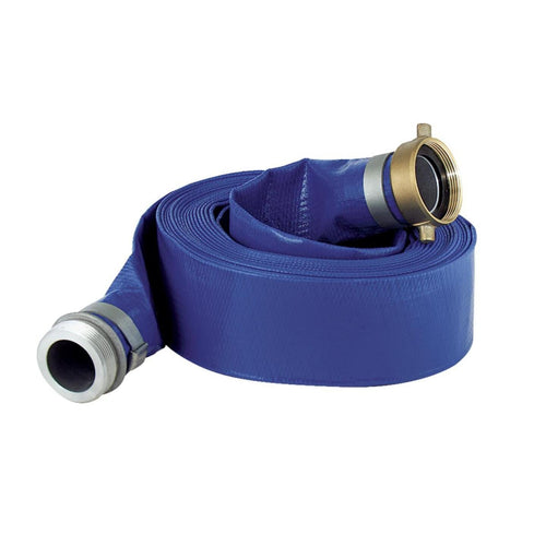 Apache 2 In. x 25 Ft. Blue Reinforced PVC Lay Flat Discharge Hose with Male/Female Connections