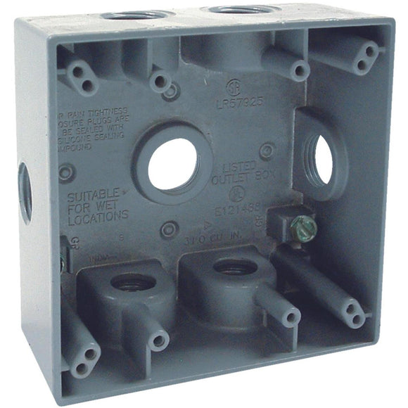 Bell 2-Gang 1/2 In. 7-Outlet Gray Aluminum Electrical Outdoor Outlet Box