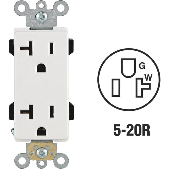 Leviton Decora Plus 20A White Residential Grade 5-20R Duplex Outlet