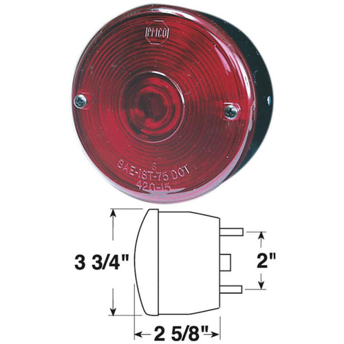 Peterson Round (with License Stud-Mount) 12 V. Red Stop & Tail Light