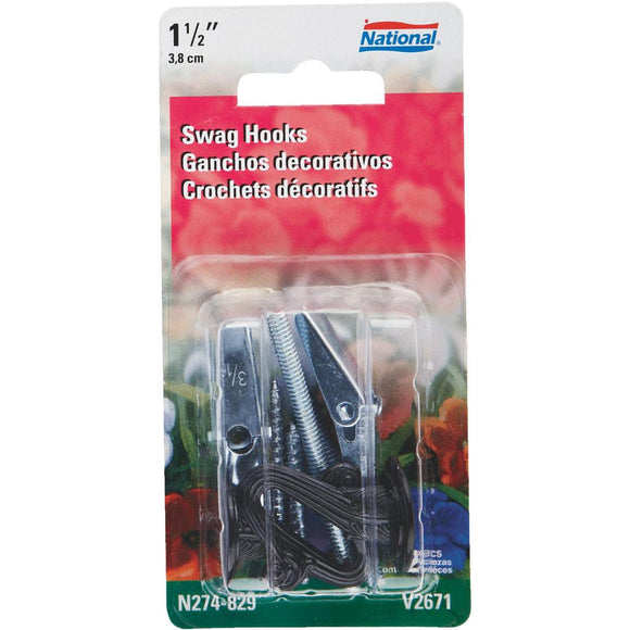 National 1-1/2 In. Black Die Cast Swag Hook (2-Pack)