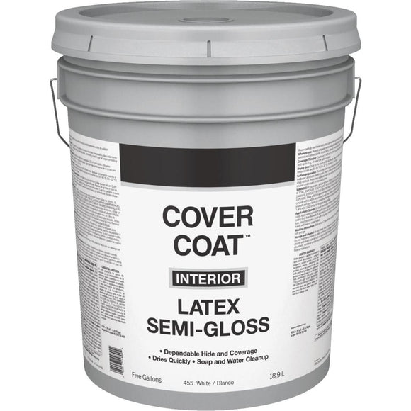 Cover Coat Latex Semi-Gloss Interior Wall Paint, White, 5 Gal.