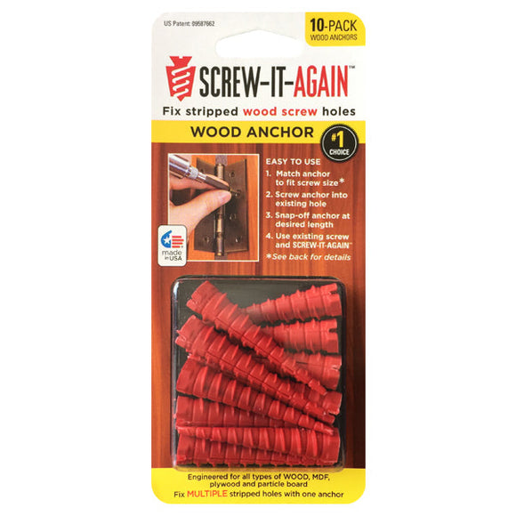 Screw-It-Again Wood Anchor Pack of 10 1/4 Dia. x 2 L in.