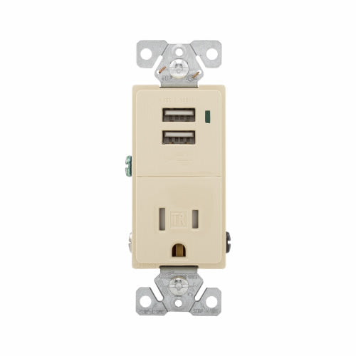 Eaton Cooper Wiring Combination USB Charger With Receptacle 15A, 125V Ivory (Ivory, 125V)