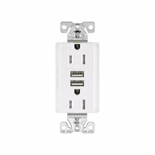 Eaton Cooper Wiring Combination USB Charger with Duplex Receptacle 15A, 125V White (White, 125V)