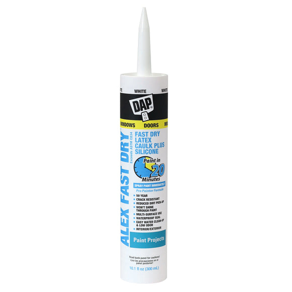 DAP ALEX FAST DRY® Acrylic Latex Caulk Plus Silicone White 10.1 Oz.
