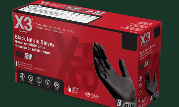 AMMEX X3 Black Nitrile Industrial Disposable Gloves